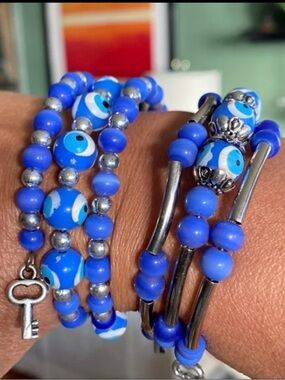Blue Evil Eye Beaded Wrap Bracelet authentic Set - Unbranded, EACH